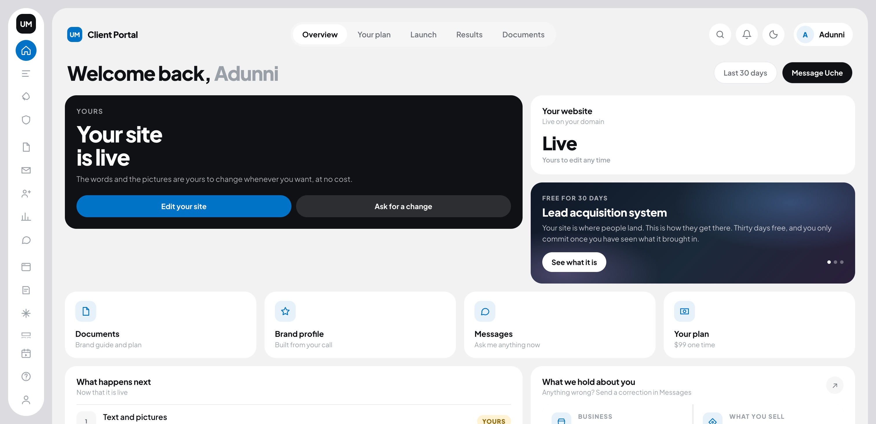 The client portal overview, showing whose move it is today.