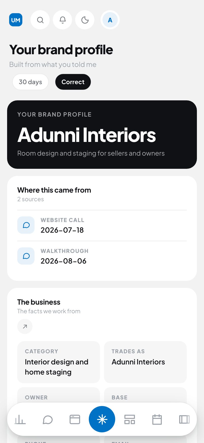 Brand profile on a phone